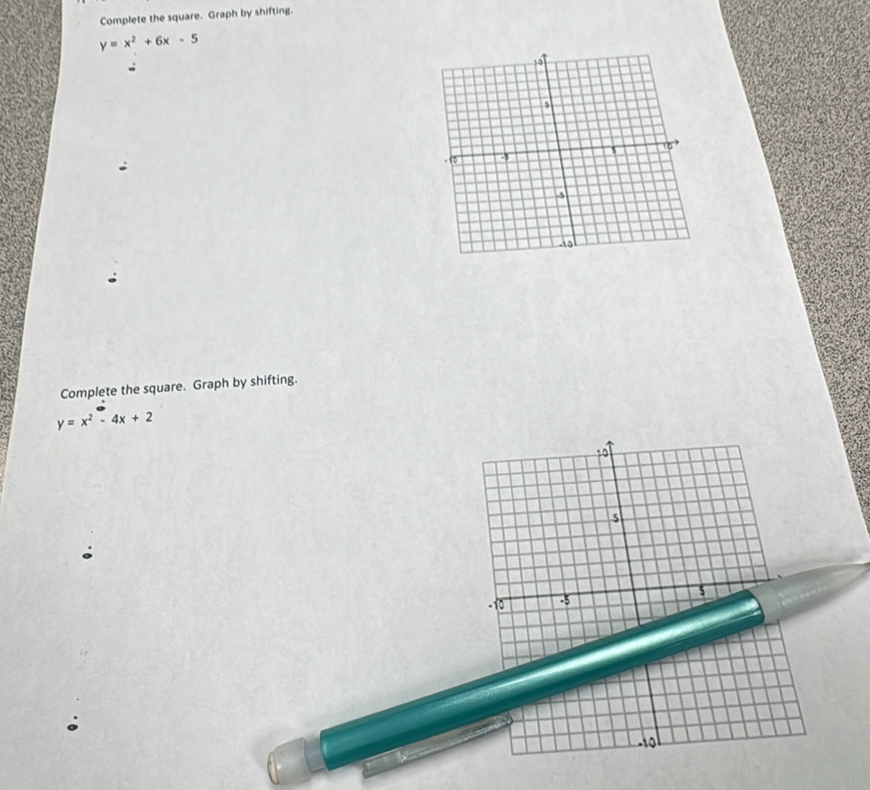 Complete the square. Graph by shifting.
y=x^2+6x-5
Complete the square. Graph by shifting.
y=x^2-4x+2