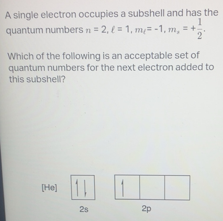 Solved: A single electron occupies a subshell and has the quantum ...