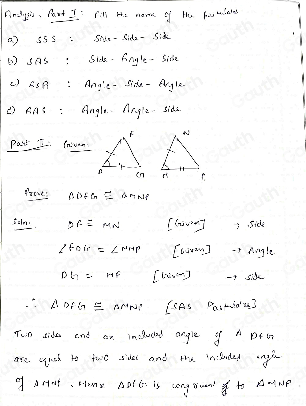 Solved: Use the triangle congruence postulates to prove congruence a ...