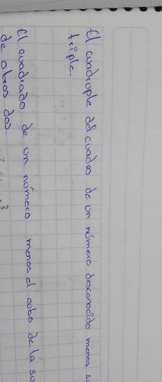 tlwoadrople dd cuadvo de on nomero desconocido menos s 
treple. 
llouadade de on nomero menosd cobo de la so 
de otros do. 
3