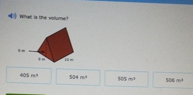 What is the volume?
405m^3
504m^3
505m^3
506m^3