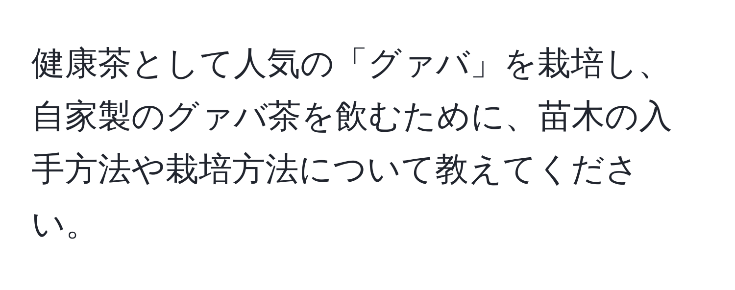 健康茶として人気の「グァバ」を栽培し、自家製のグァバ茶を飲むために、苗木の入手方法や栽培方法について教えてください。