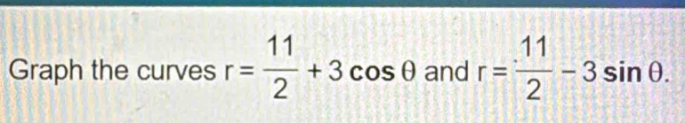 Graph the curves r= 11/2 +3cos θ and r= 11/2 -3sin θ.