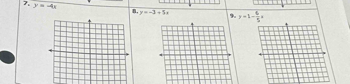 y=-4x
8. y=-3+5x
9. y=1- 6/5 x