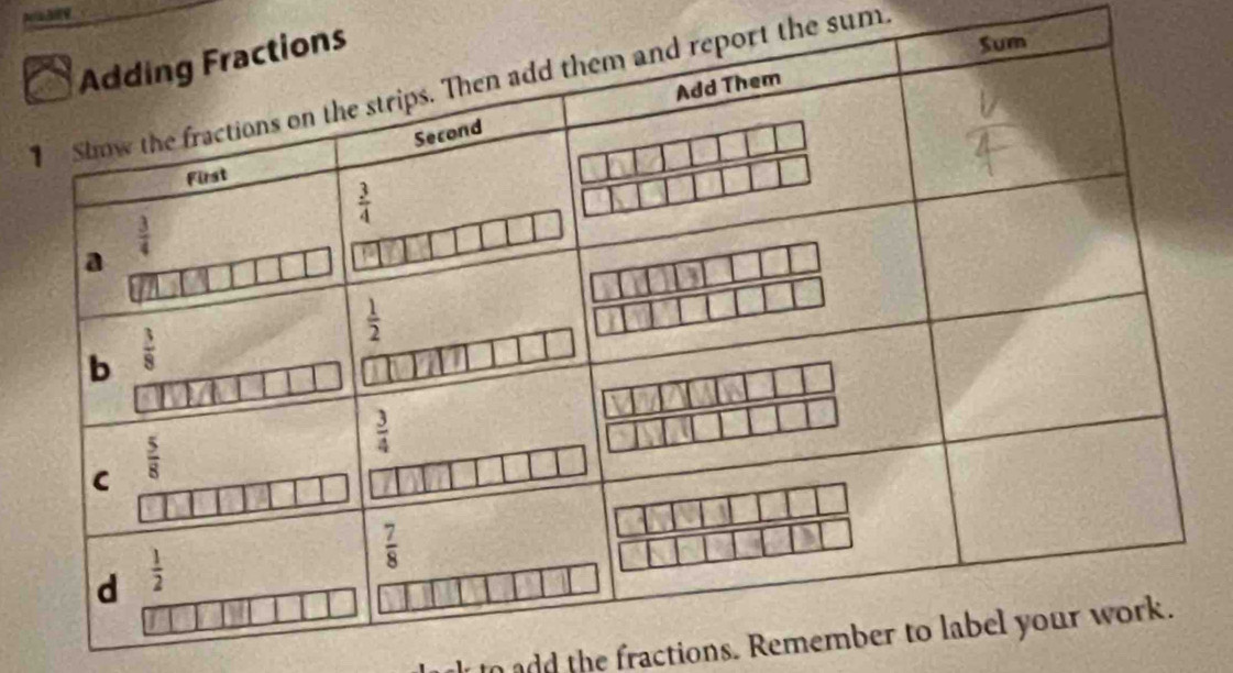 the sum.
hto add the fractions. Reme