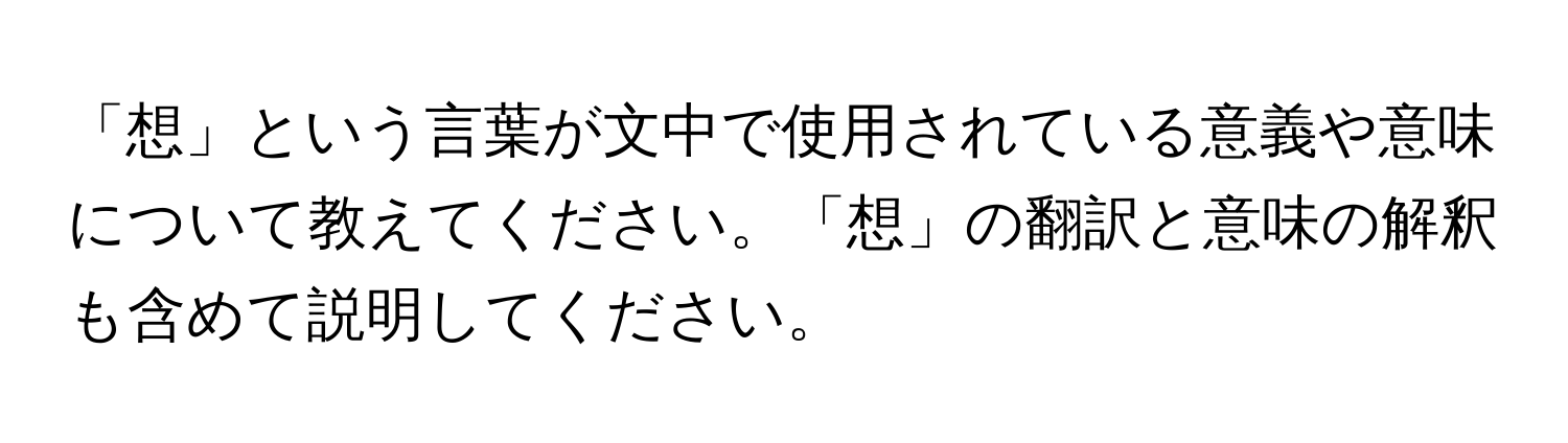 「想」という言葉が文中で使用されている意義や意味について教えてください。「想」の翻訳と意味の解釈も含めて説明してください。