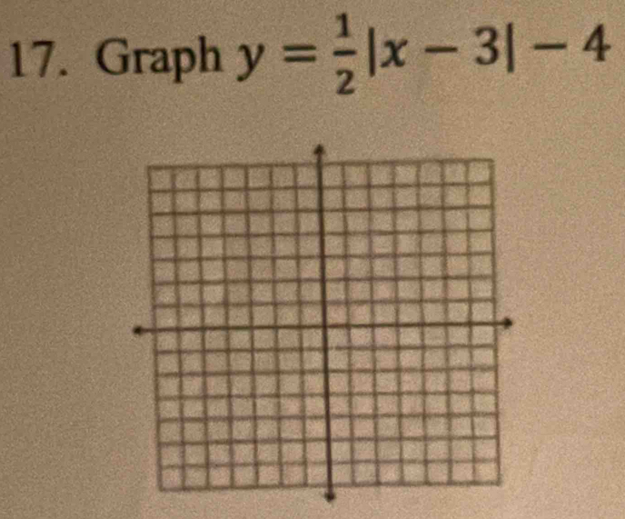 Graph y= 1/2 |x-3|-4