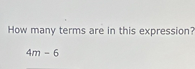 How many terms are in this expression?
4m-6