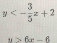 y<- 3/5 x+2
y>6x-6