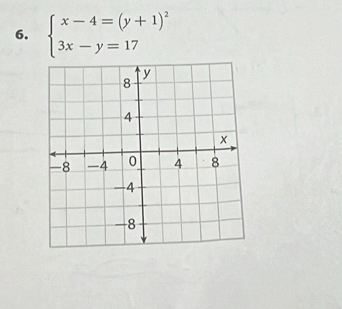 beginarrayl x-4=(y+1)^2 3x-y=17endarray.