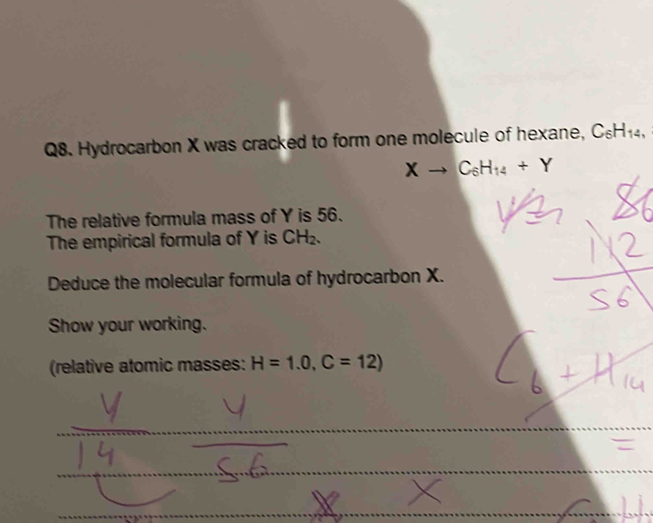 Solved: Hydrocarbon X was cracked to form one molecule of hexane, C_6H ...
