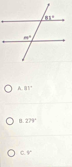 A. 81°
B. 279°
C. 9°