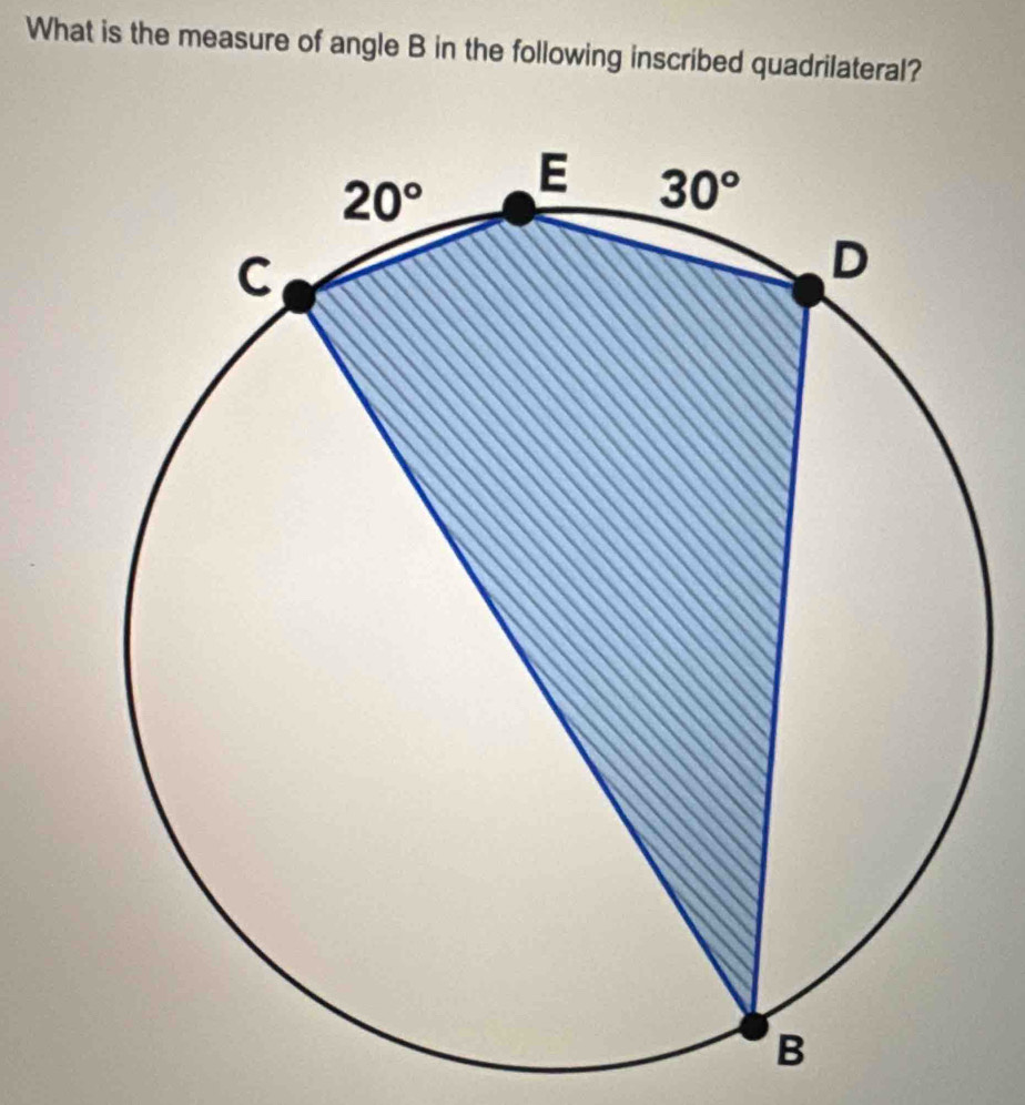 What is the measure of angle B in the following inscribed quadrilateral?