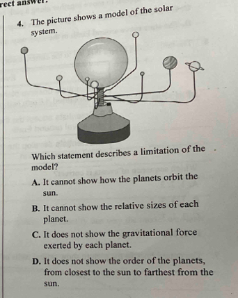 Solved: rect answer. 4. The picture shows a model of the solar Which ...