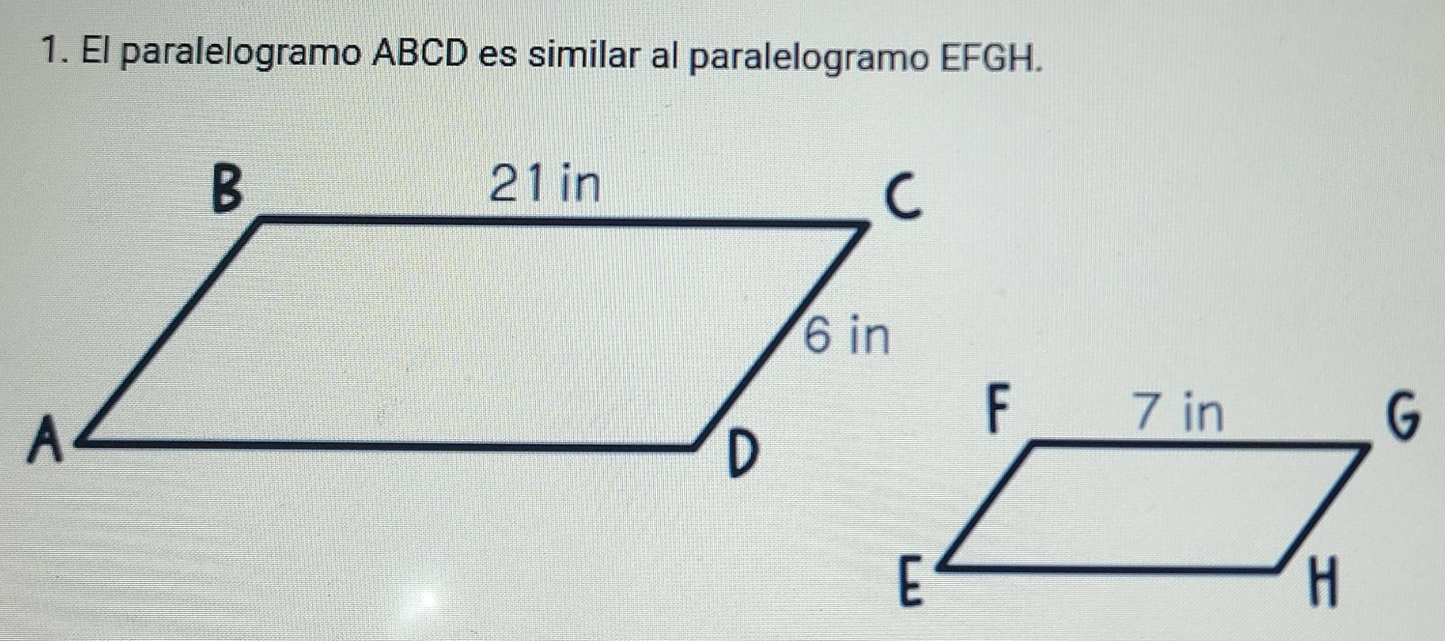 El paralelogramo ABCD es similar al paralelogramo EFGH.