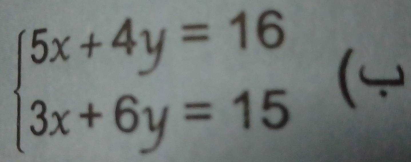 beginarrayl 5x+4y=16 3x+6y=15endarray. (w