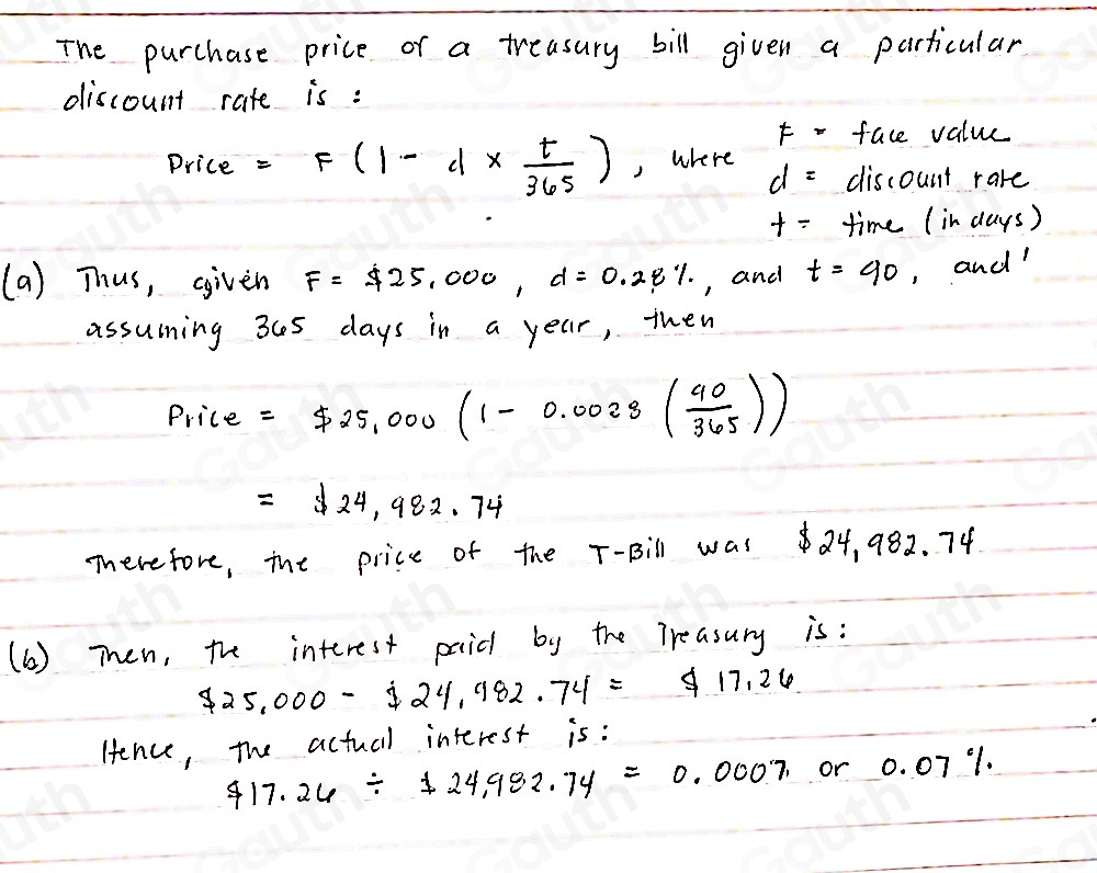 Solved: A 3-month $25,000 treasury bill with a simple annual discount ...