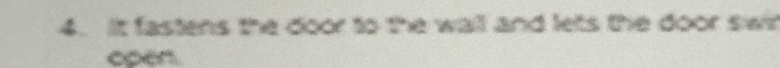 It fastens the door to the wall and lets the door swir 
open.