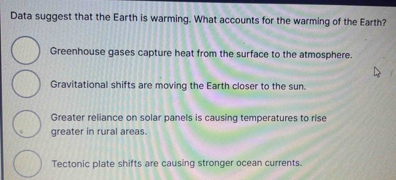 Solved: Data suggest that the Earth is warming. What accounts for the ...