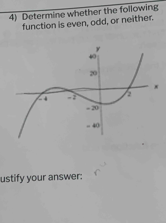 Determine whether the following
function is even, odd, or neither.
ustify your answer: