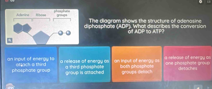 Solved: The diagram shows the structure of adenosine diphosphate (ADP ...