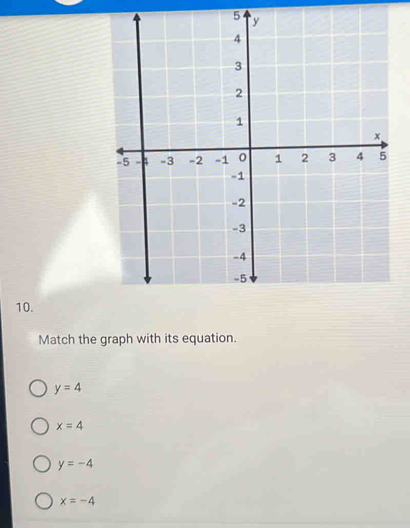 5
10.
Match the graph with its equation.
y=4
x=4
y=-4
x=-4