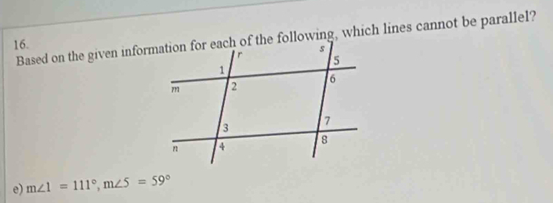 m∠ 1=111°, m∠ 5=59°