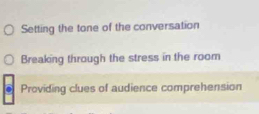 Setting the tone of the conversation
Breaking through the stress in the room
Providing clues of audience comprehension