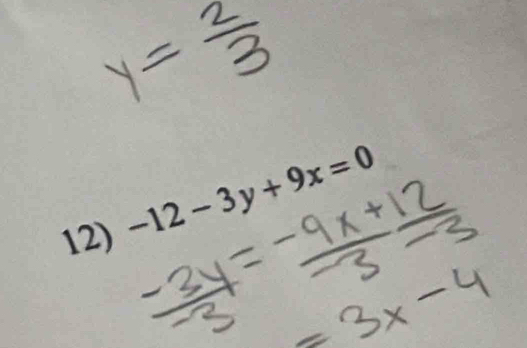 -12-3y+9x=0