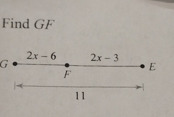 Find GF
2x-6
2x-3
G
E
F
-
11