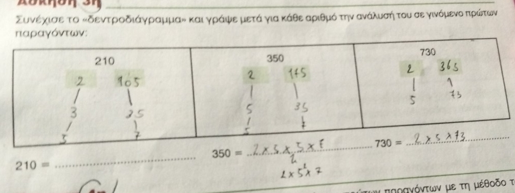 Συνέχοισαεατο κδεντροδιάγραμμαν και γράψμιε μετά γιακάθε αριθμό την ανάλυνσήητου σεγινόμενοαπηρώίτων
παραγόντων:
_ 350=
210=
ν πΟοσγόντων με τη μέθοδο τ