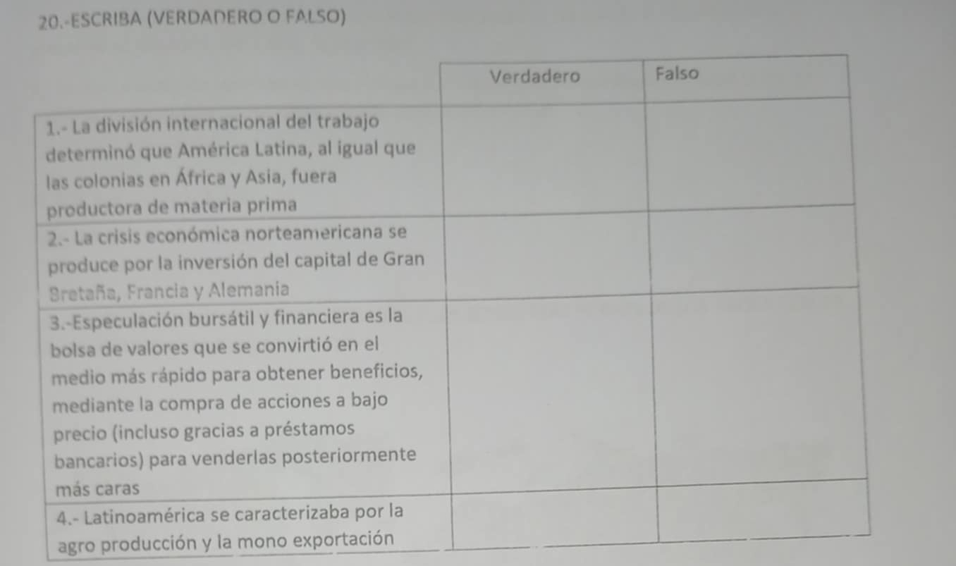 20.-ESCRIBA (VERDADERO O FALSO) 
agro producción y la mono exportación