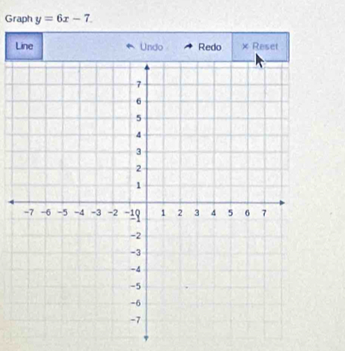 Graph y=6x-7
Line Undo Redo × Reset