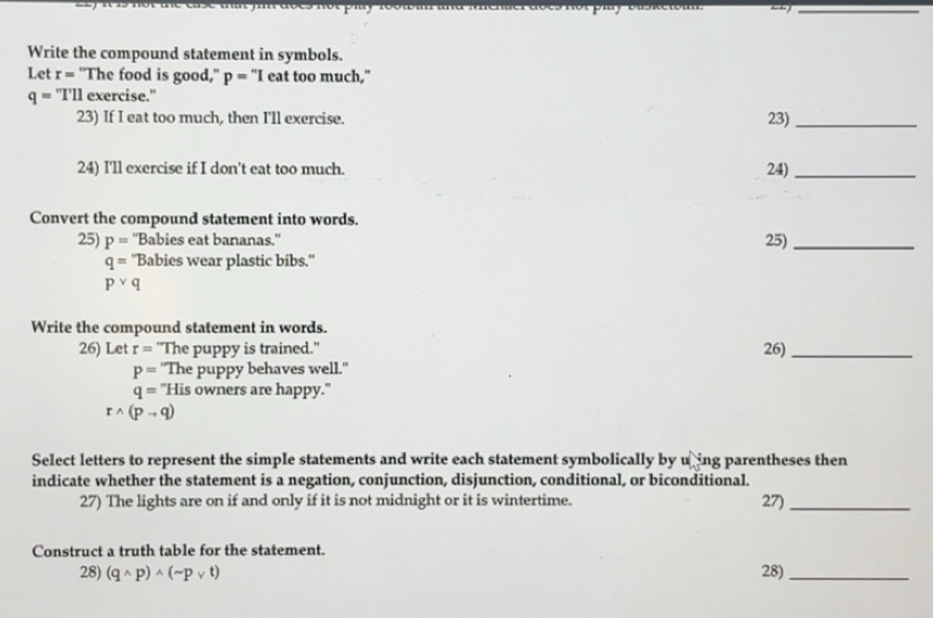 Solved: Write the compound statement in symbols. Let r= 