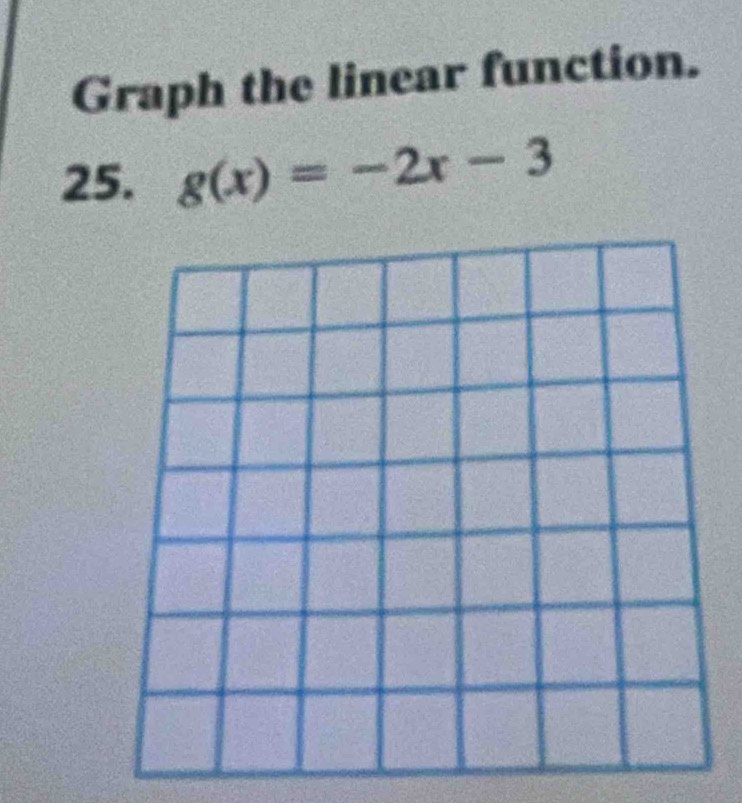 Graph the linear function. 
25. g(x)=-2x-3