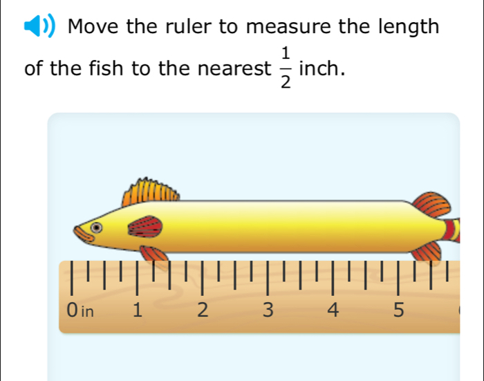 Move the ruler to measure the length 
of the fish to the nearest  1/2  inch.