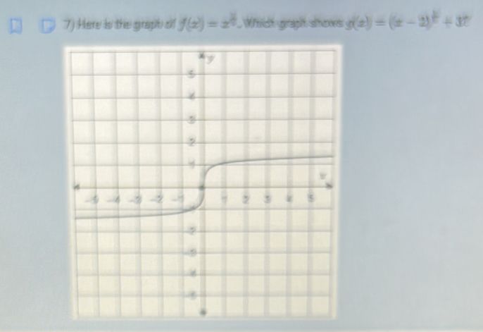 Here is the graph of f(x)=x^(frac 3)2. Whch gapt shows g(x)=(x-2)^ 1/x +37