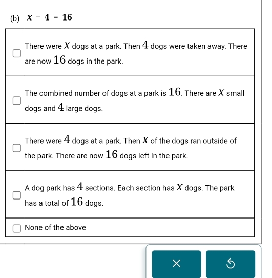 ( x-4=16
×