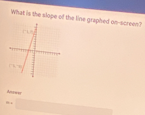 What is the slope of the line graphed on-screen?
Answer
m=□