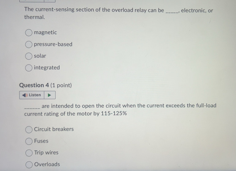 Solved: The current-sensing section of the overload relay can be ...
