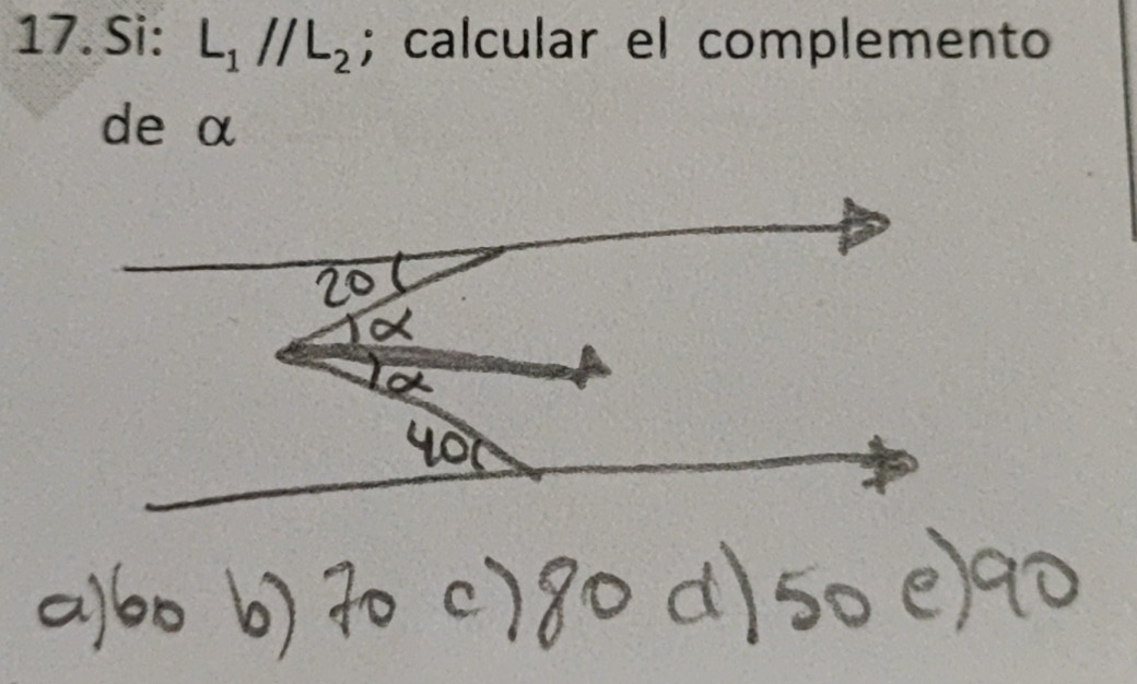 Si: L_1parallel L_2; calcular el complemento 
de α