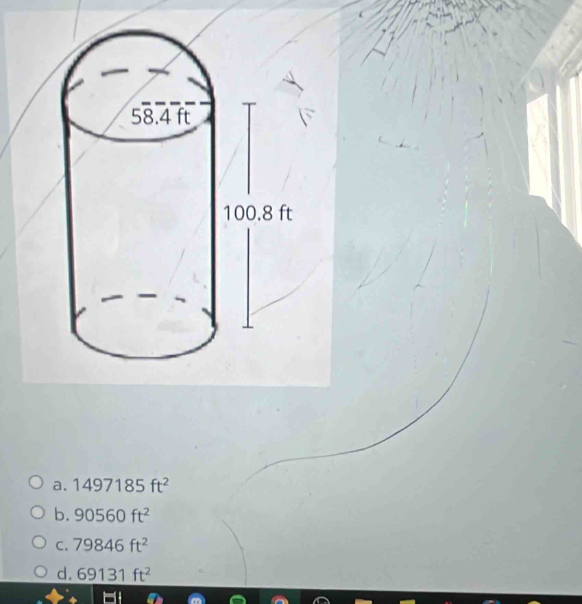 x 1497185ft^2 . b 90560ft^2
C. 79846ft^2
d. 69131ft^2