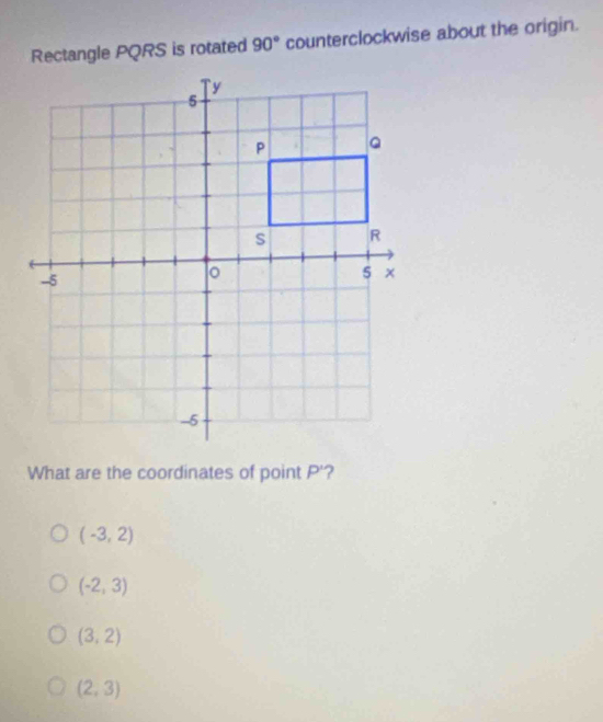 Solved: Rectangle PQRS is rotated 90° counterclockwise about the origin ...