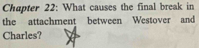 Chapter 22: What causes the final break in 
the attachment between Westover and 
Charles?