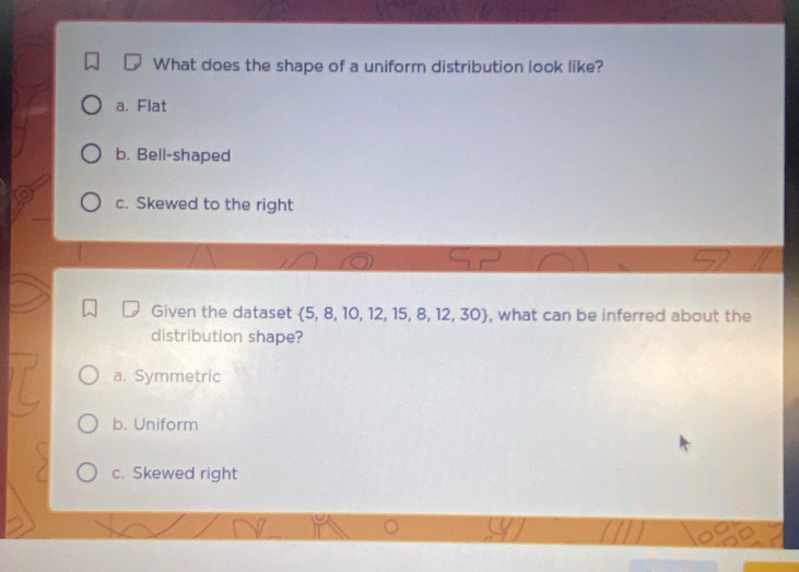 Solved: What does the shape of a uniform distribution look like? a ...