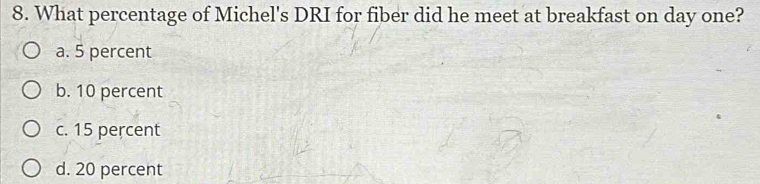 Solved: What percentage of Michel's DRI for fiber did he meet at ...