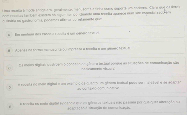 Resolvido:Uma receita à moda antiga era, geralmente, manuscrita e tinha ...