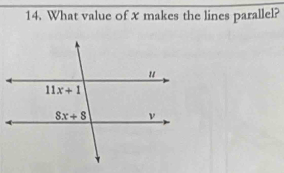 What value of x makes the lines parallel?