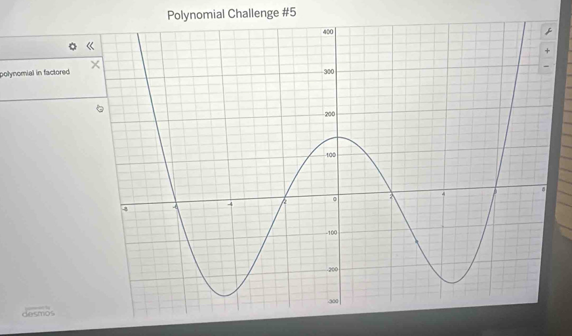 Polynomial Challenge #5 
polynomial in factored 
desmos