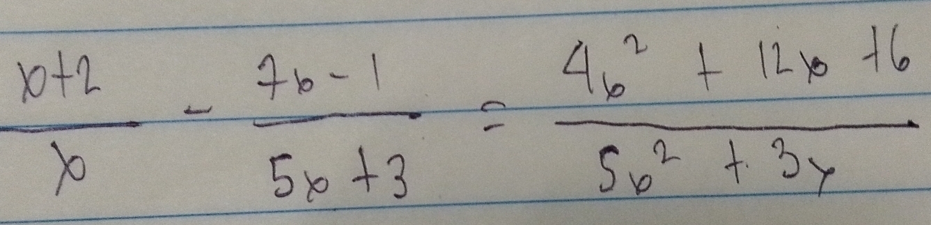  (x+2)/x - (7x-1)/5x+3 = (4x^2+12x+6)/5x^2+3x 